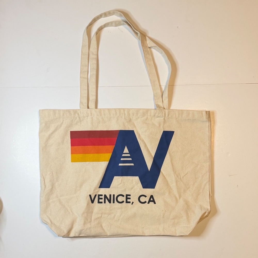 Aviator Nation Tote Bag Cream Canvas Venice CA Graphic Vintage Style